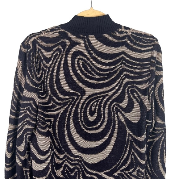 St John Sport Navy Blue Swirl Printed Wool Zip Up Jacket Size Small Casual - Picture 6 of 8